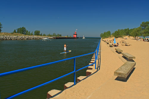 standup paddle boarding in the holland harbor